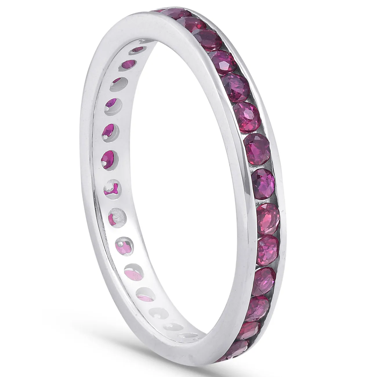 1 1/10ct Ruby Channel Set Eternity Wedding Ring 14K White Gold