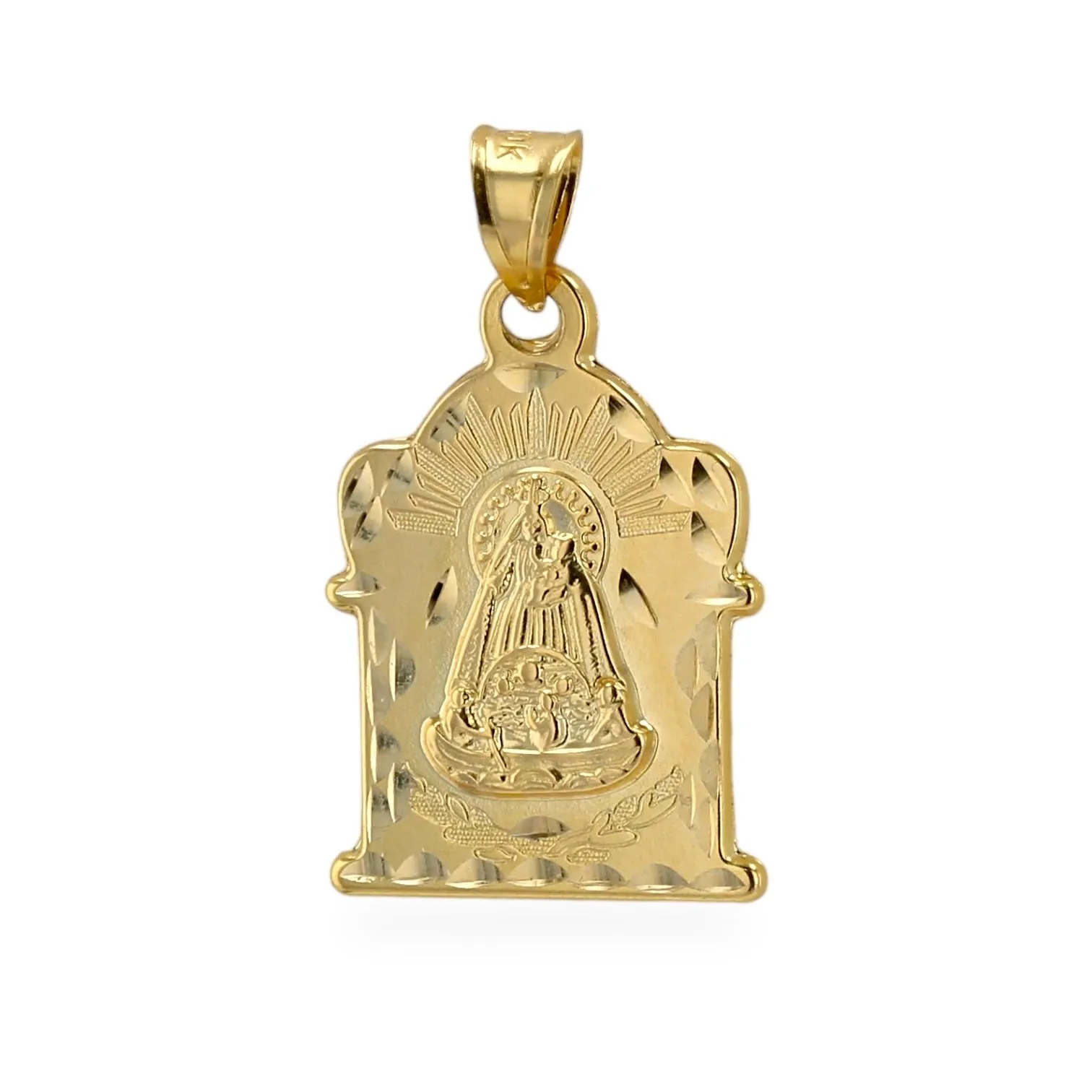 10K solid yellow gold Caridad del cobre pendant