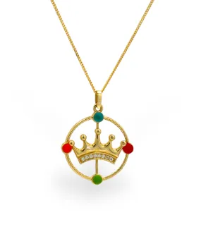 10k Yellow gold crown pendant necklace-01