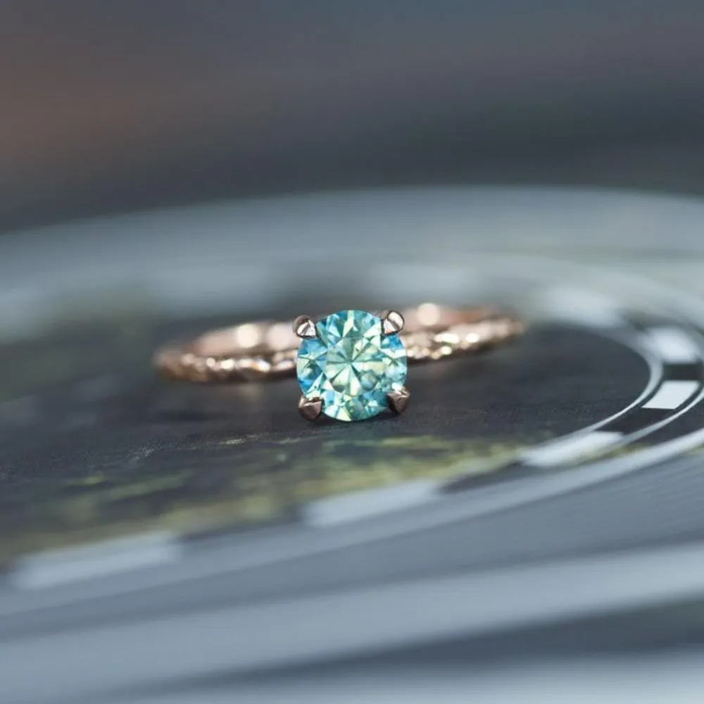 1.16ct Teal Montana Sapphire Ring in 14k Rose Gold Evergreen Solitaire