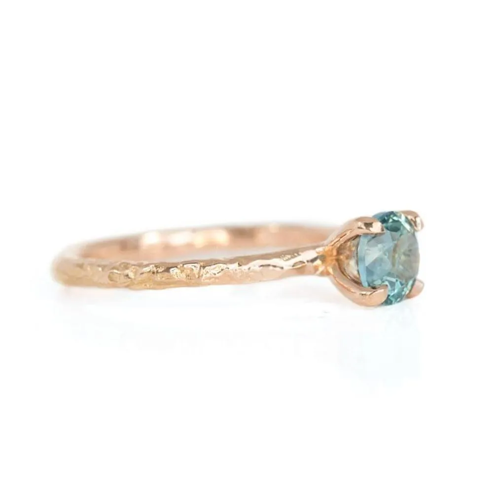 1.16ct Teal Montana Sapphire Ring in 14k Rose Gold Evergreen Solitaire