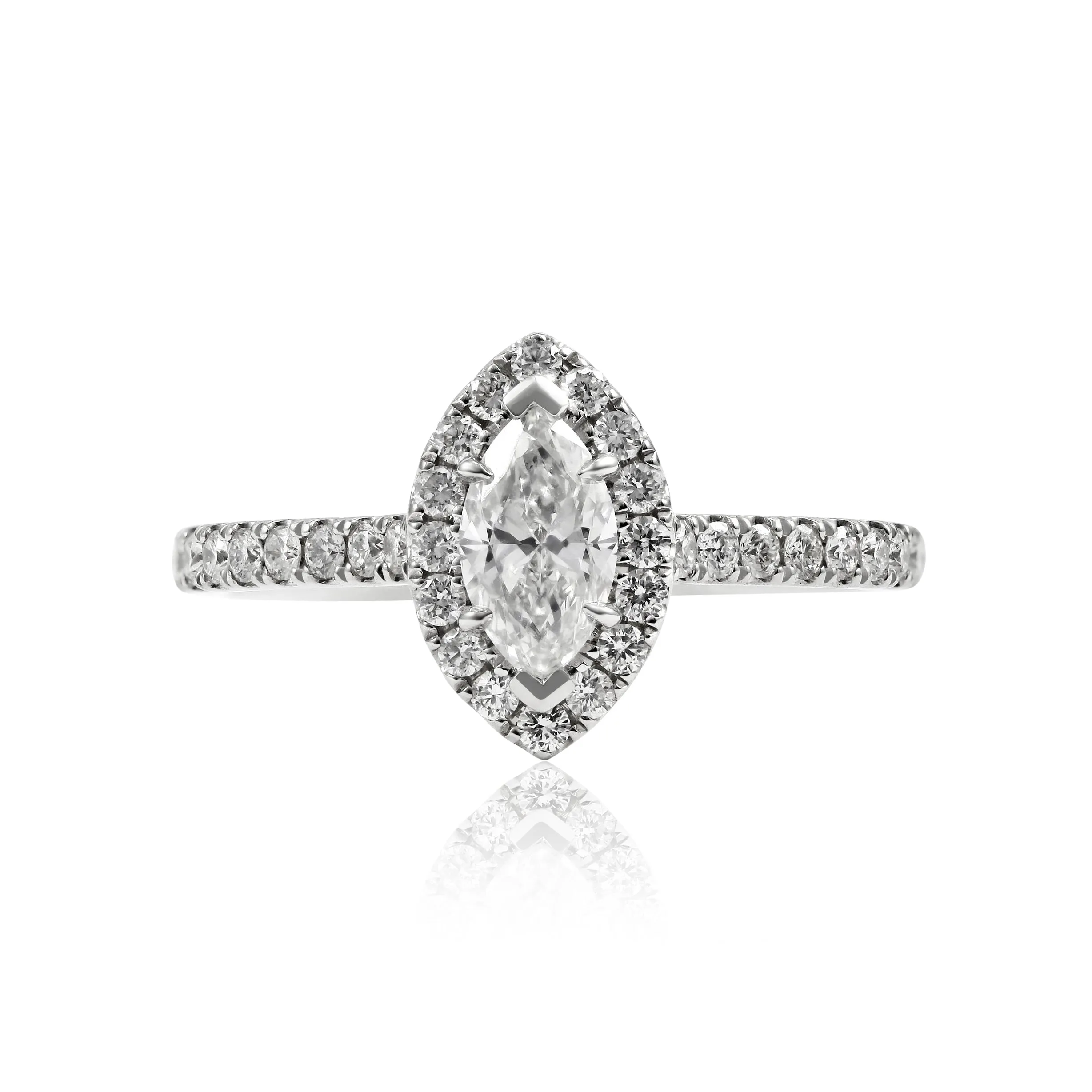 14K White Gold Marquise Diamond Halo Engagement Ring