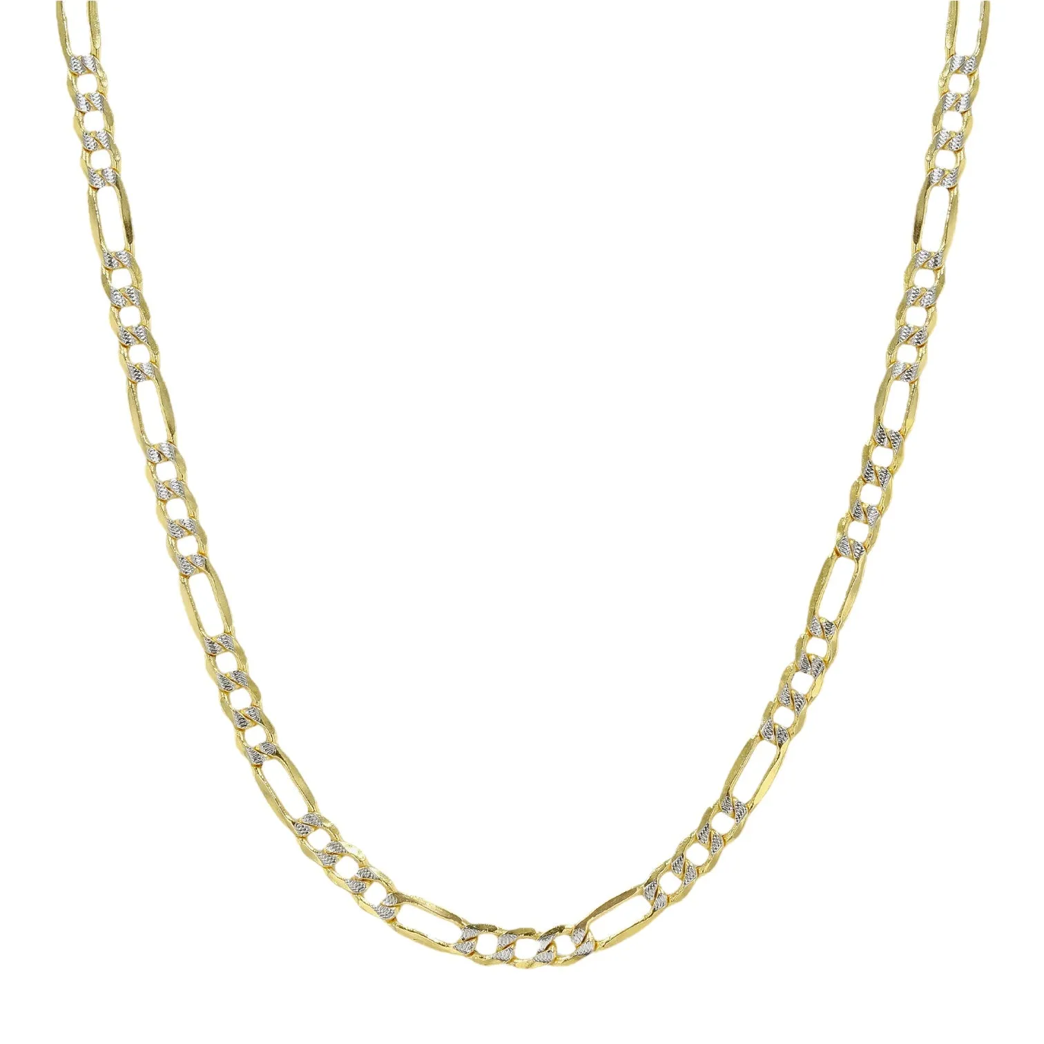 14K Yellow Gold Solid Figaro White Pave Chain - 225698