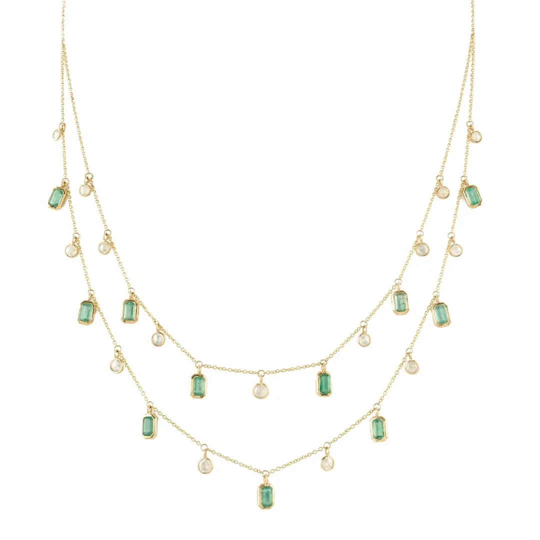 18K Emerald and Diamond Station Charm Necklace