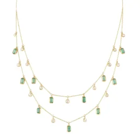 18K Emerald and Diamond Station Charm Necklace