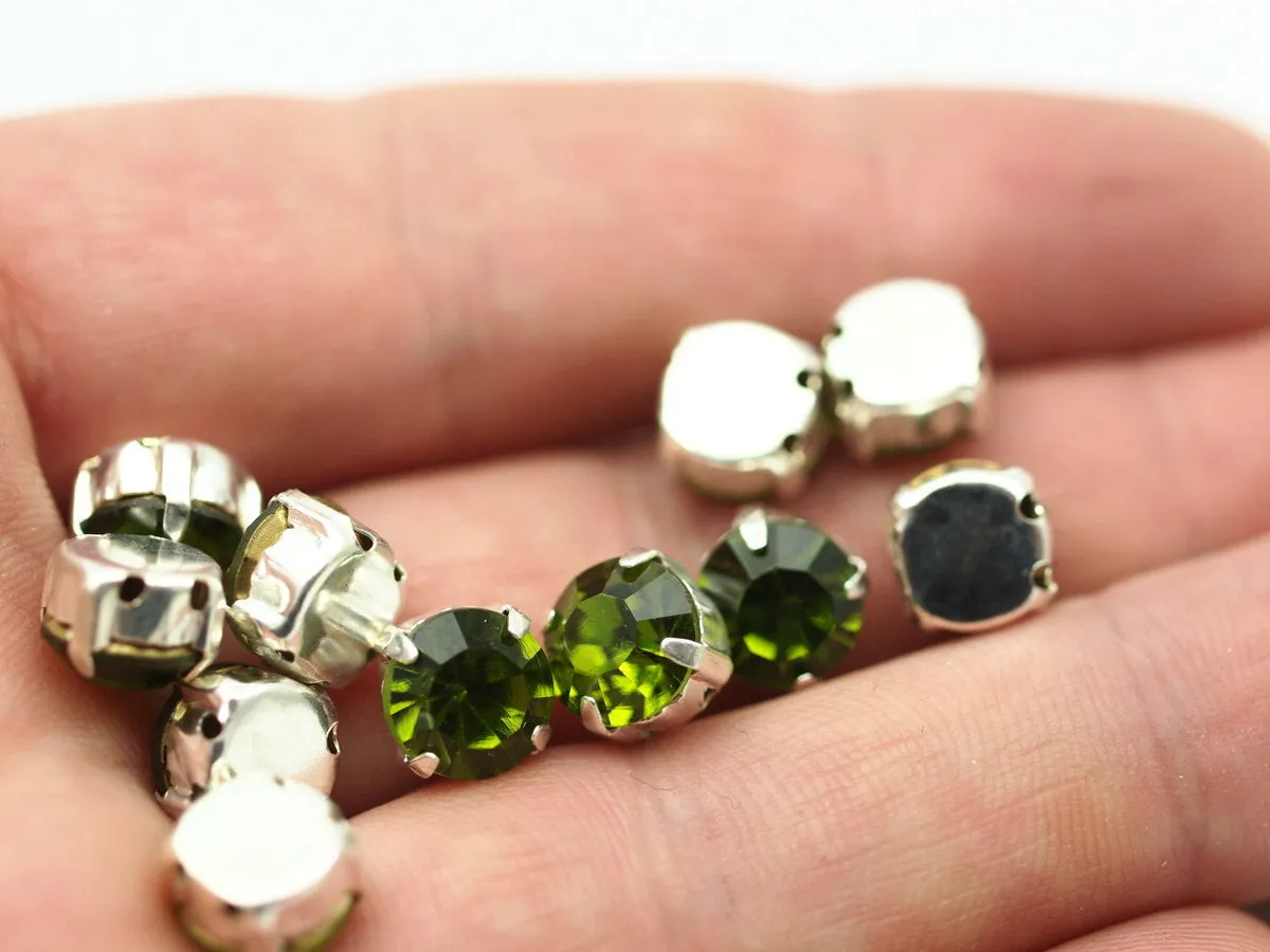 20 Ss38 Peridot Chaton Sew On Rhinestone Silver Plated Brass Prong Setting 4 Hole Slider 8.2mm  K358