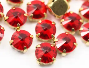 20 Ss47 Light Siam Rivoli Sew On Rhinestone Raw Brass Prong Setting 4 Hole Slider 10 Mm Ss-47