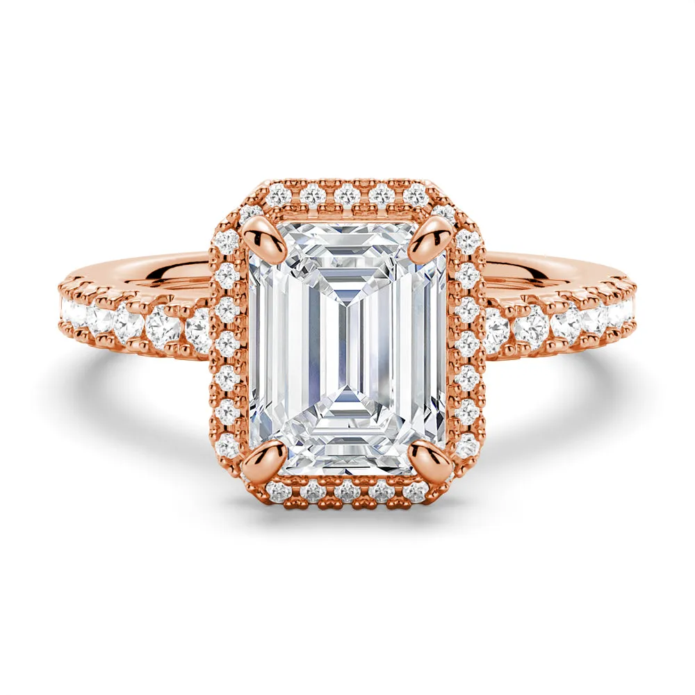 3 CT. Halo Pavé Emerald Cut Engagement Ring