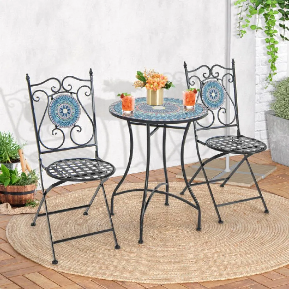 3 Piece Patio Bistro Set with Mosaic Pattern