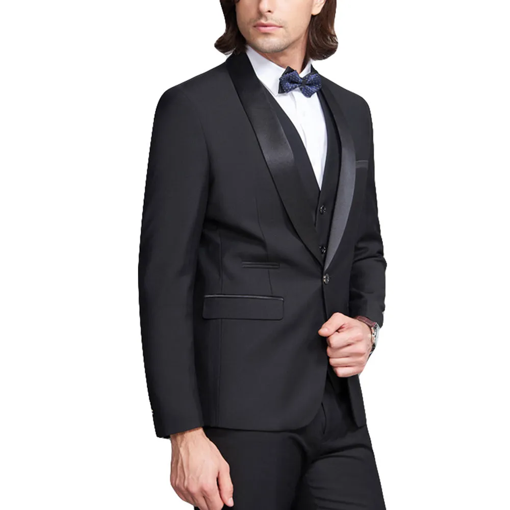 3-Piece Slim Fit Black Tuxedo Suit