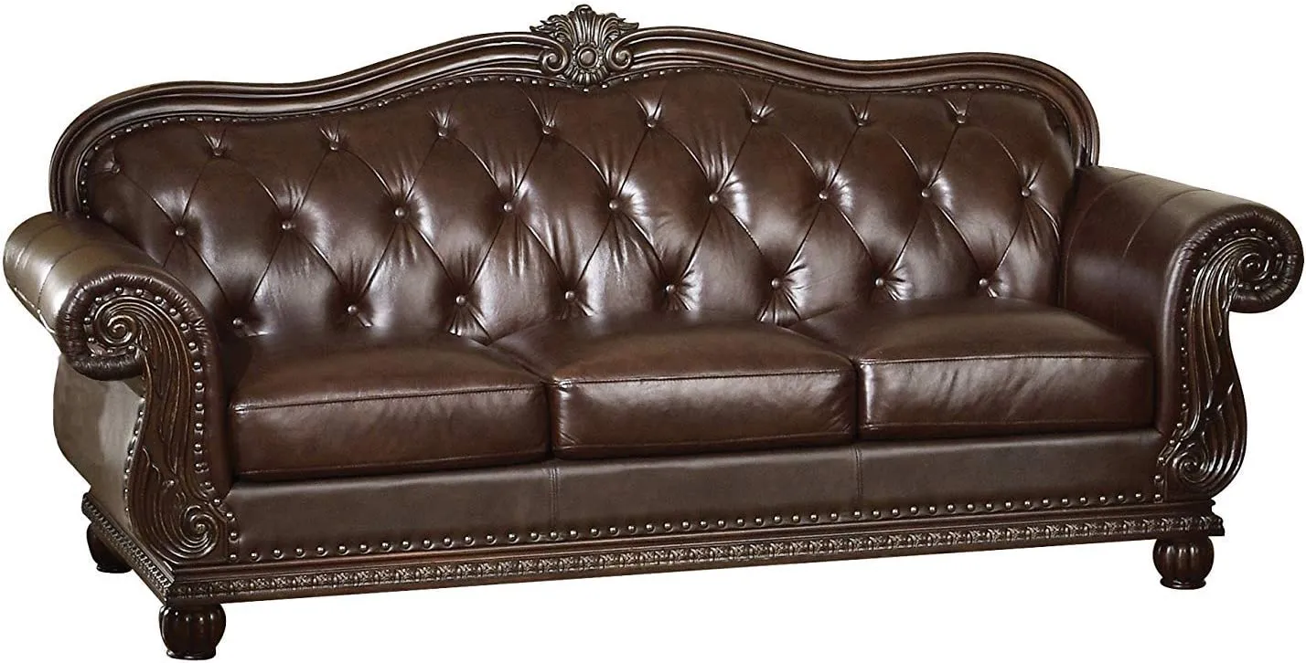 37 X 94 X 42 Espresso Top Grain Leather Match Upholstery Wood Sofa