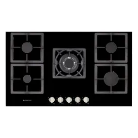 900mm Hob, 4 Burner   Wok, Gas, Black Glass HO-7-9G-4GW