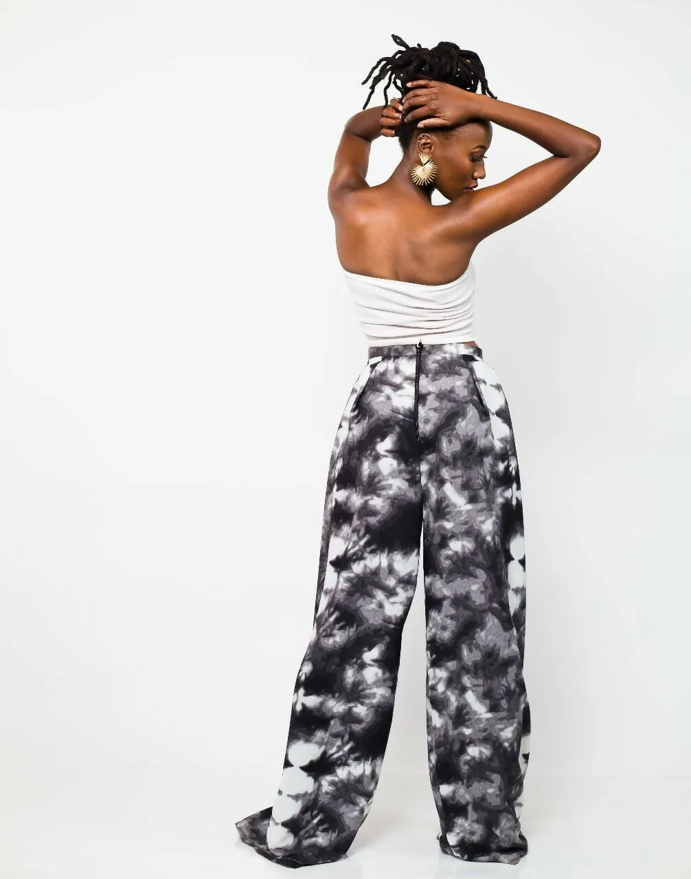 African Yuva Umber Palazzo Pants - Grey / White