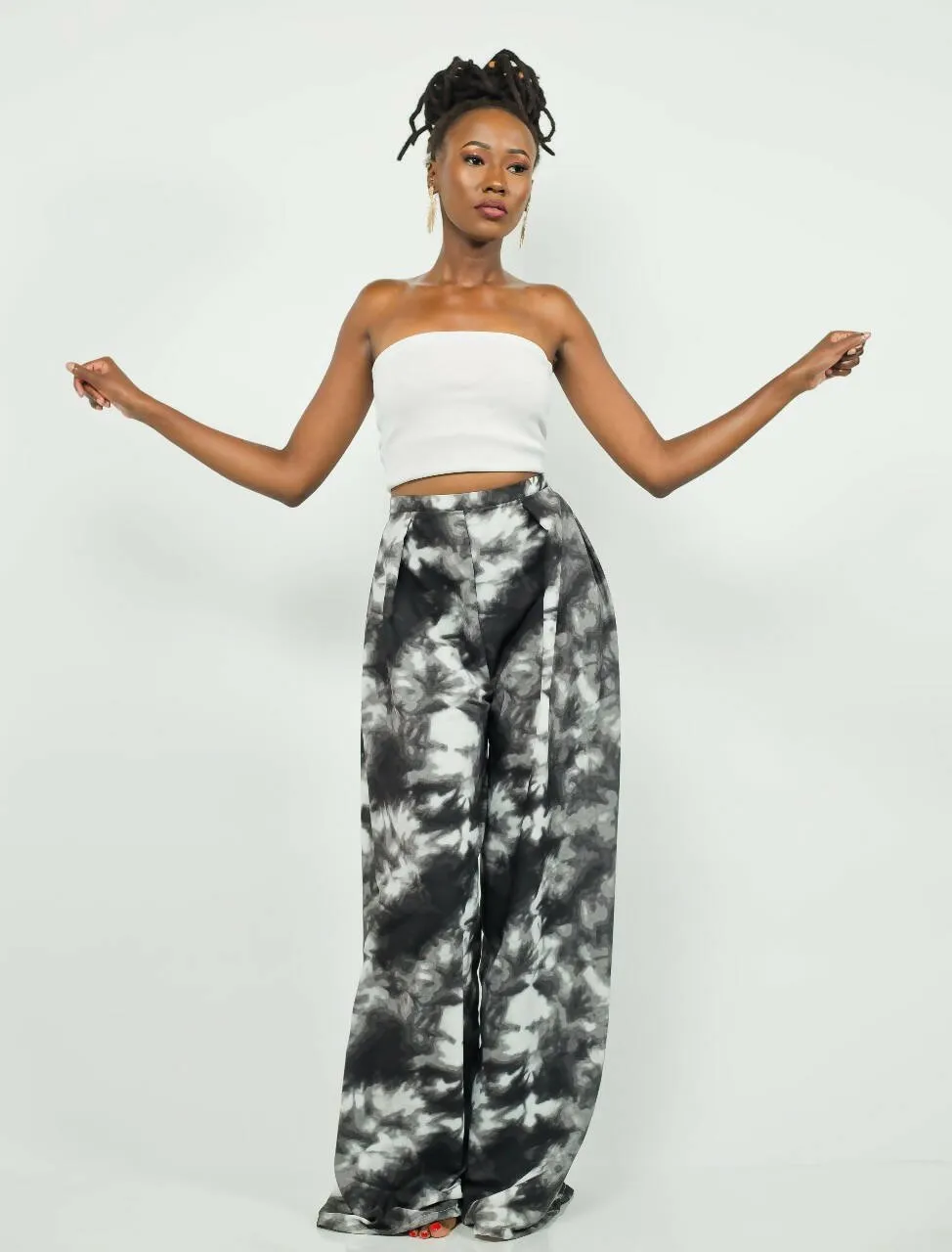 African Yuva Umber Palazzo Pants - Grey / White