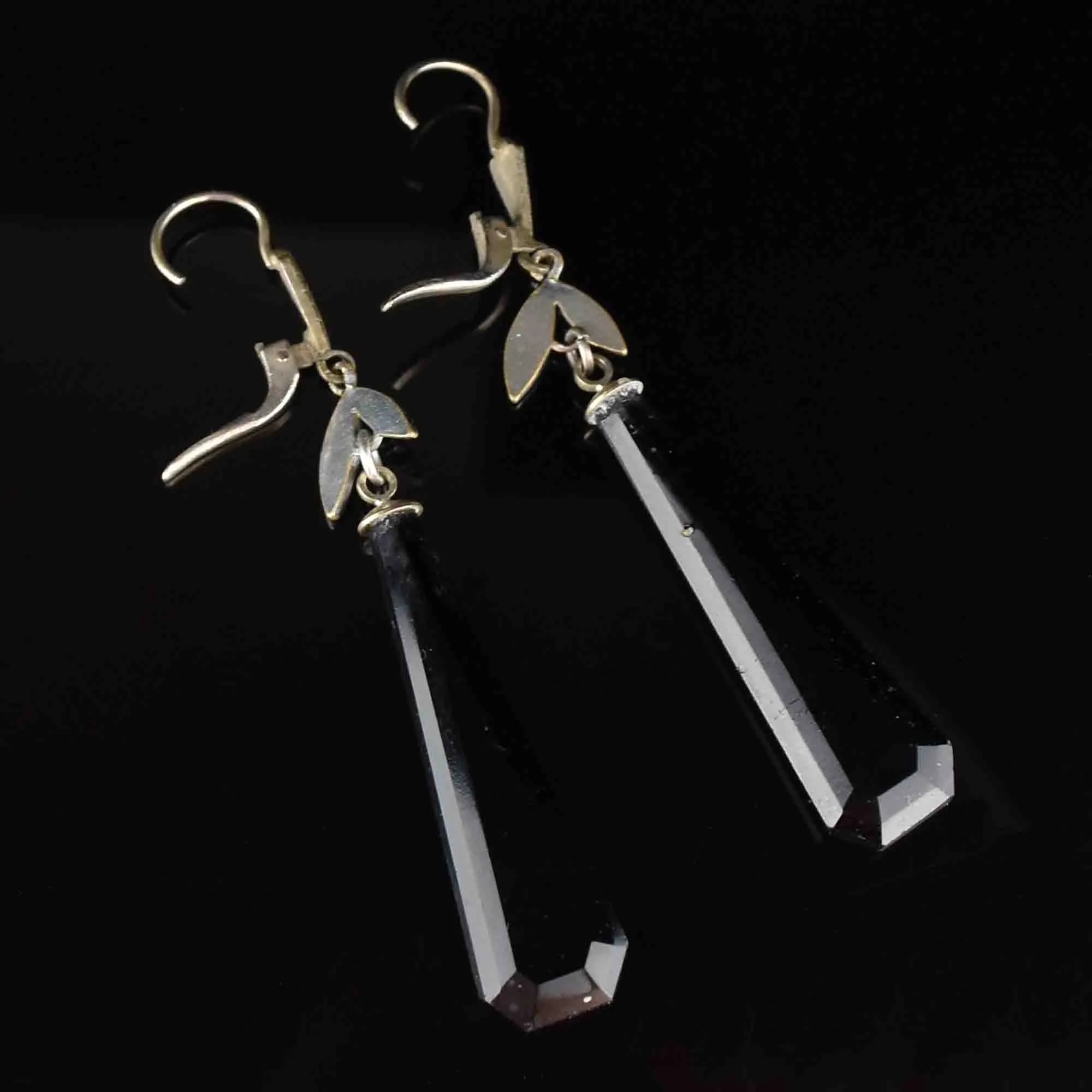 Antique Silver French Jet Long Dangle Earrings