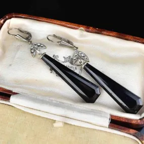 Antique Silver French Jet Long Dangle Earrings