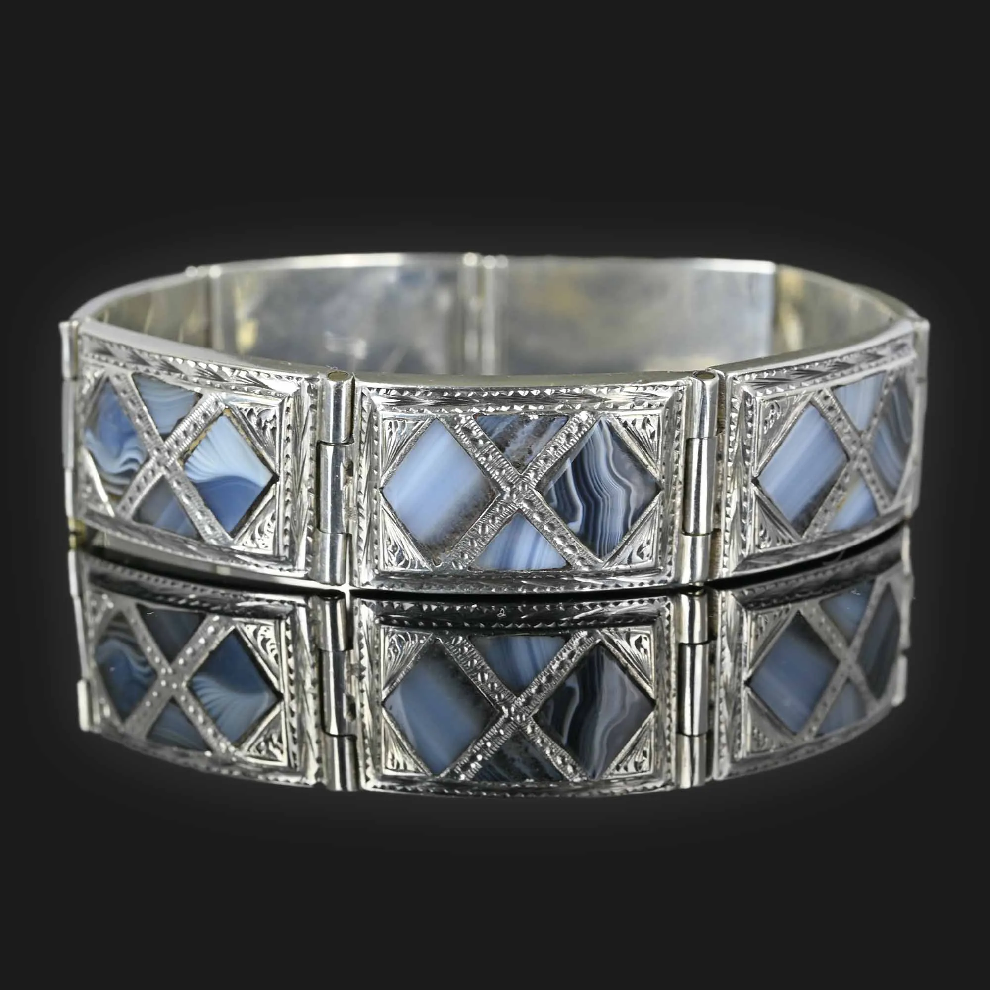 Antique Silver Scottish Montrose Agate Bracelet