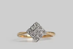 Art Deco Era 3x3 Diamond-shaped Diamond Cluster Ring in 18k Gold & Platinum