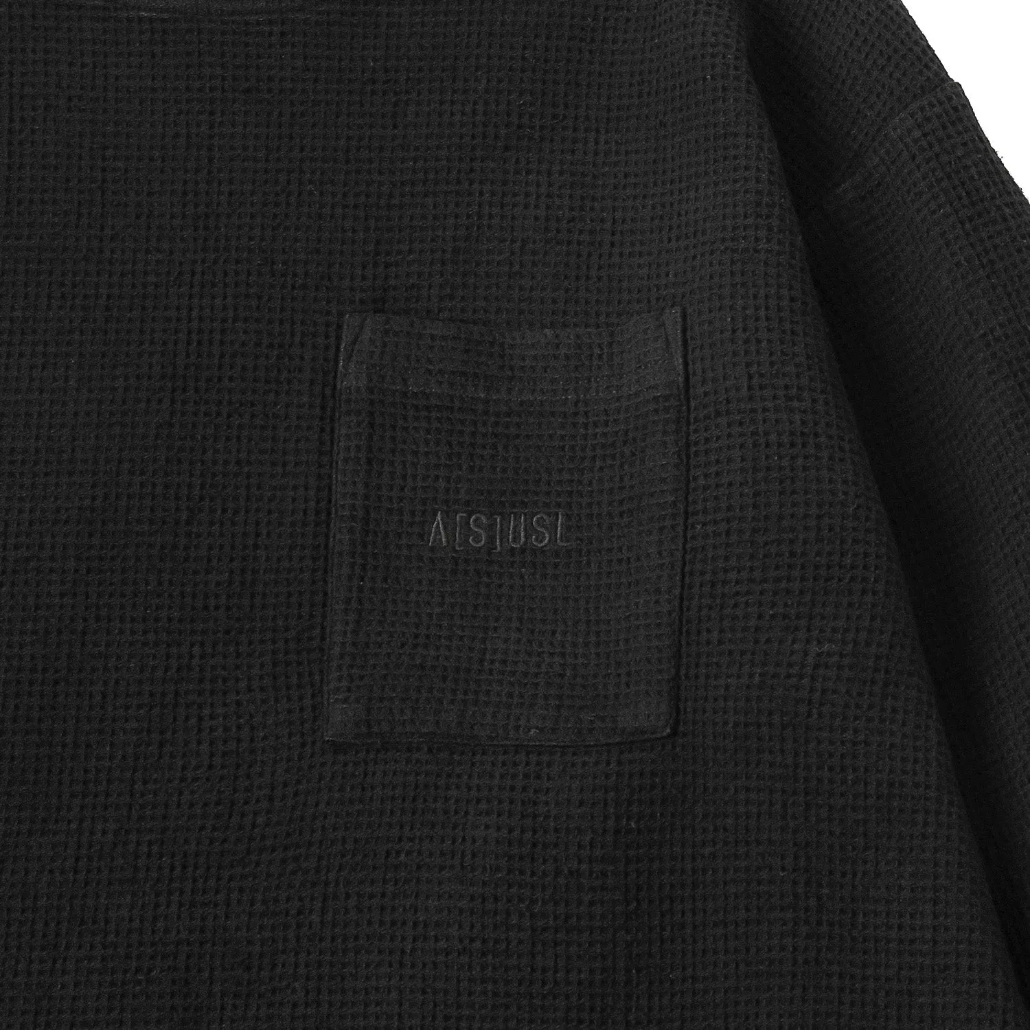 A[S]USL PIGMENT DYE WAFFLE POCKET LONG TEE-BLACK