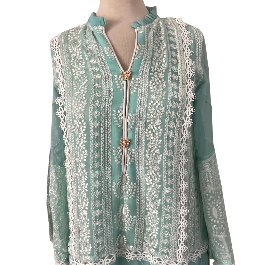 Ayesha Somaya Turquoise & White Embroidered Kurta | Brand New |