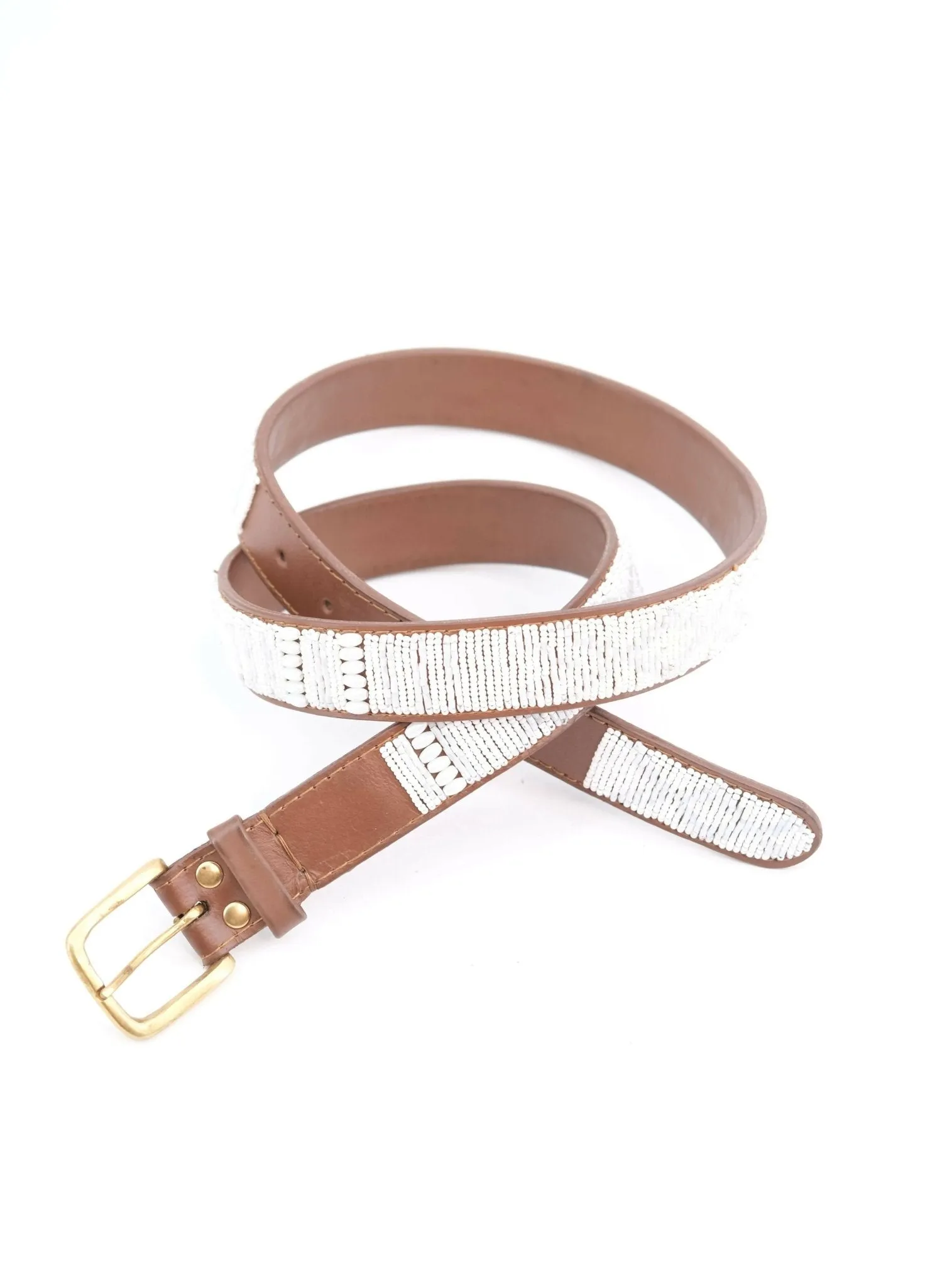 Azus 3 cm Beaded Belt - White