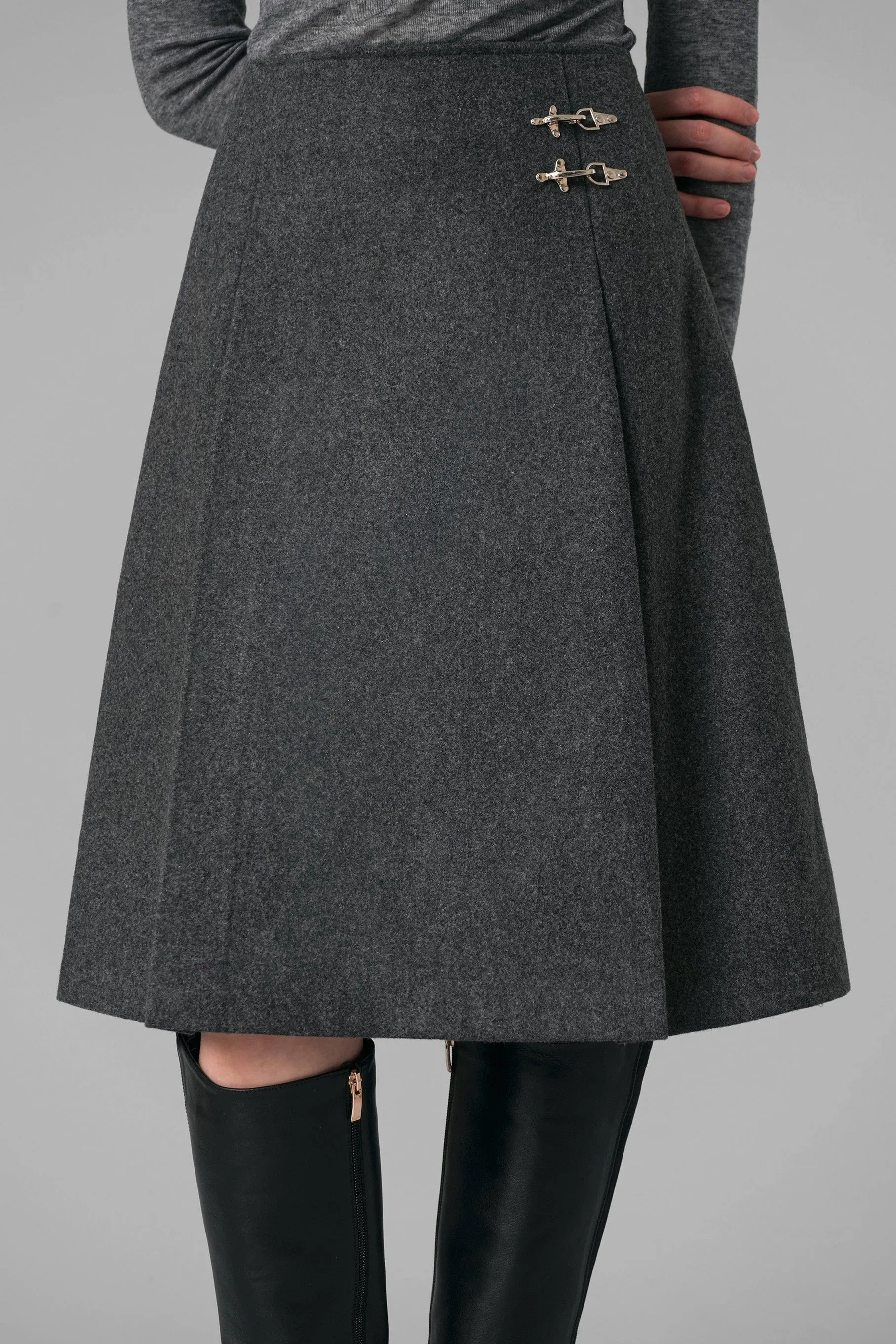 Bella Buckle Midi Skirt, Grey