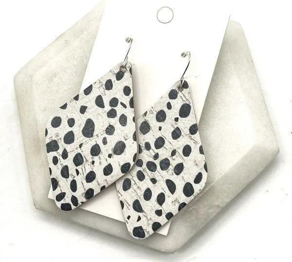 Black and White Spotted Leather Earrings