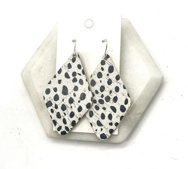 Black and White Spotted Leather Earrings