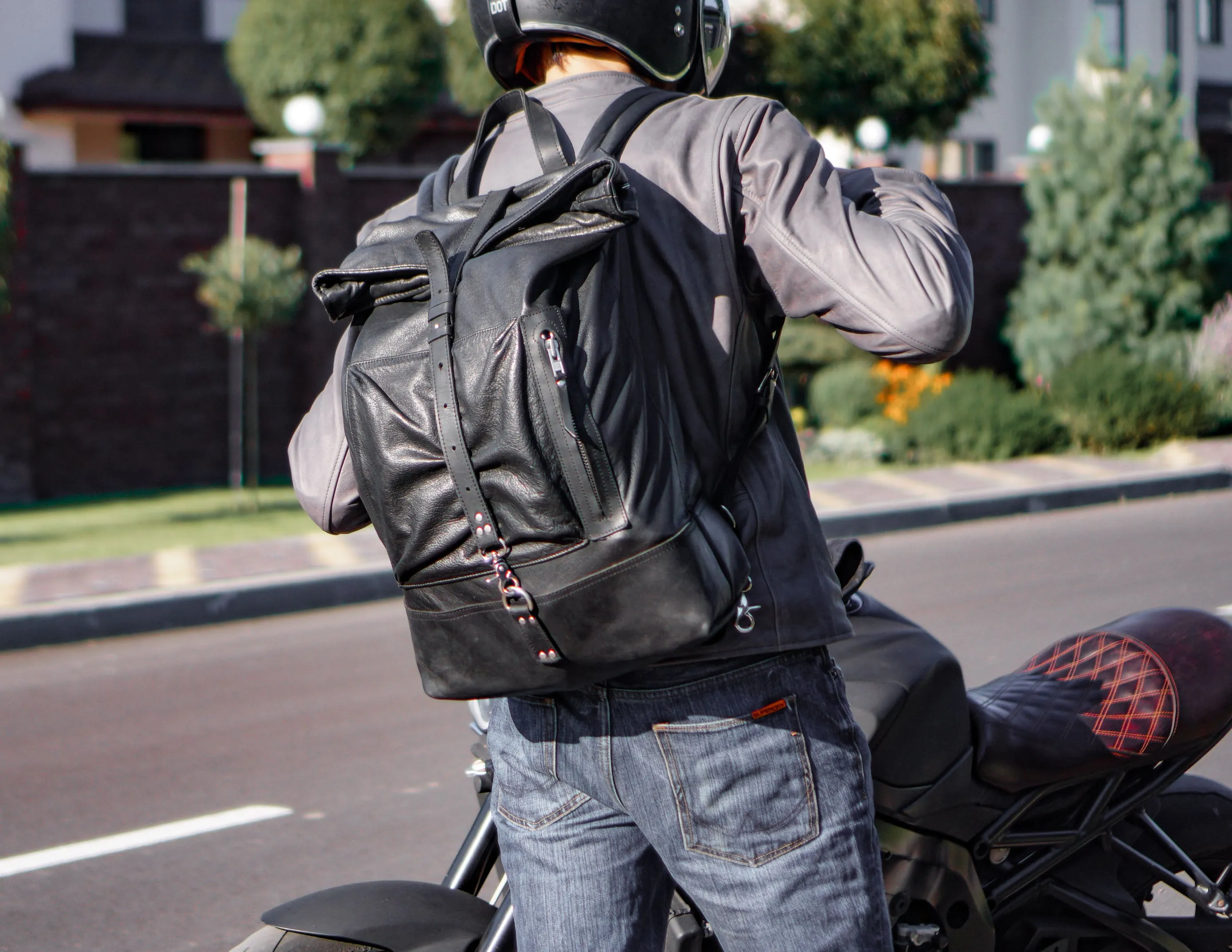 Black Leather Backpack | Cafe-Racer motorcycle rucksack, handcrafted