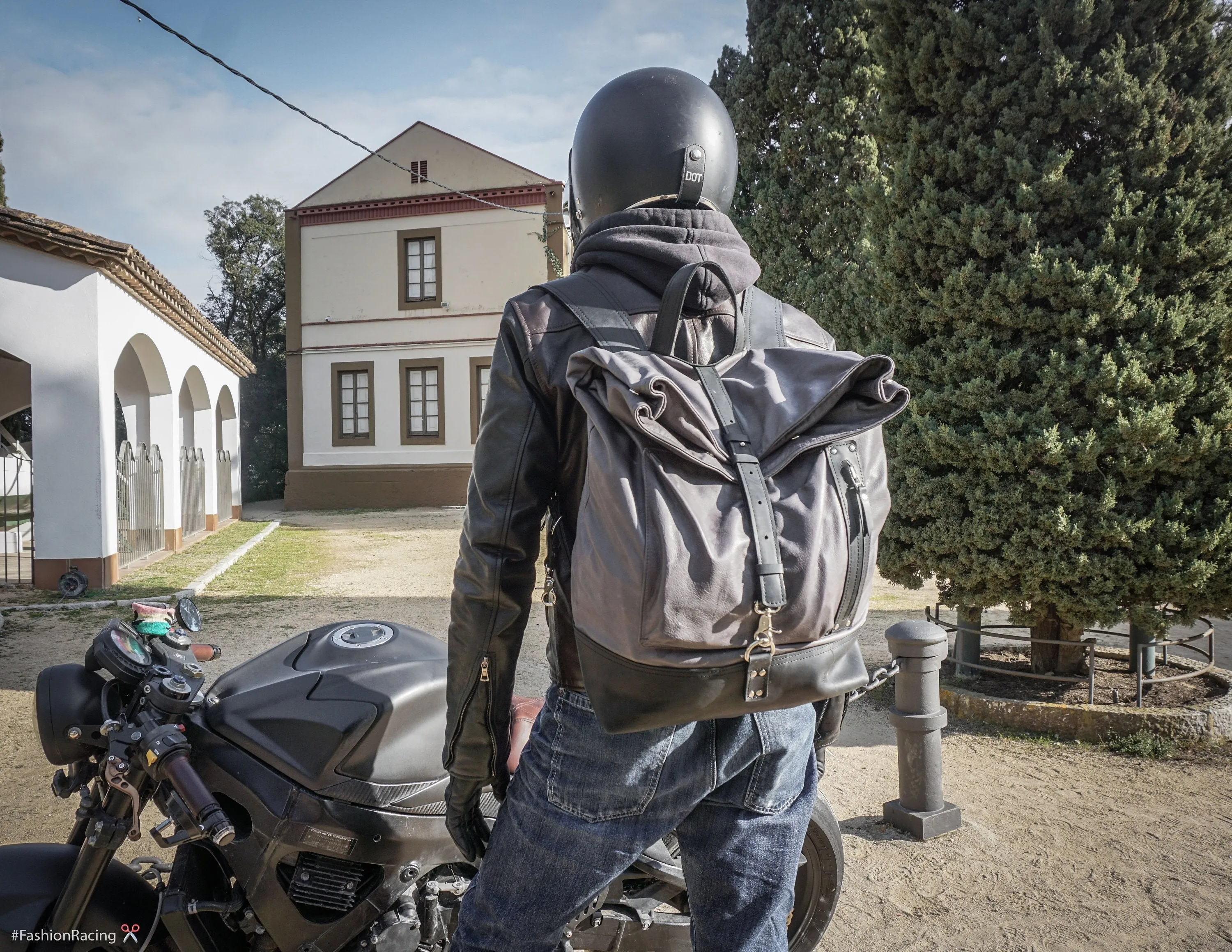 Black Leather Backpack | Cafe-Racer motorcycle rucksack, handcrafted