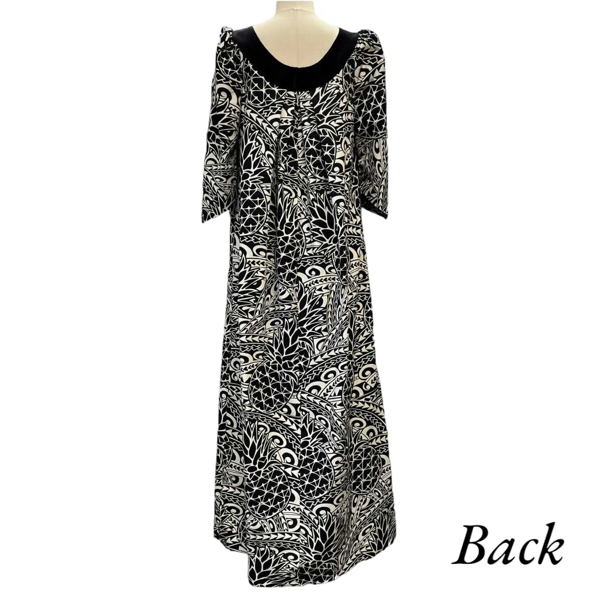 Black Pineapple and Tapa Tribal Print Velvet Collar Muumuu Dress 2081