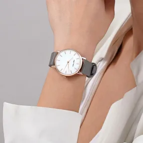 Boston White Dial Grey PU Strap Watch