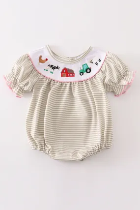 Brown farm embroidery baby bubble