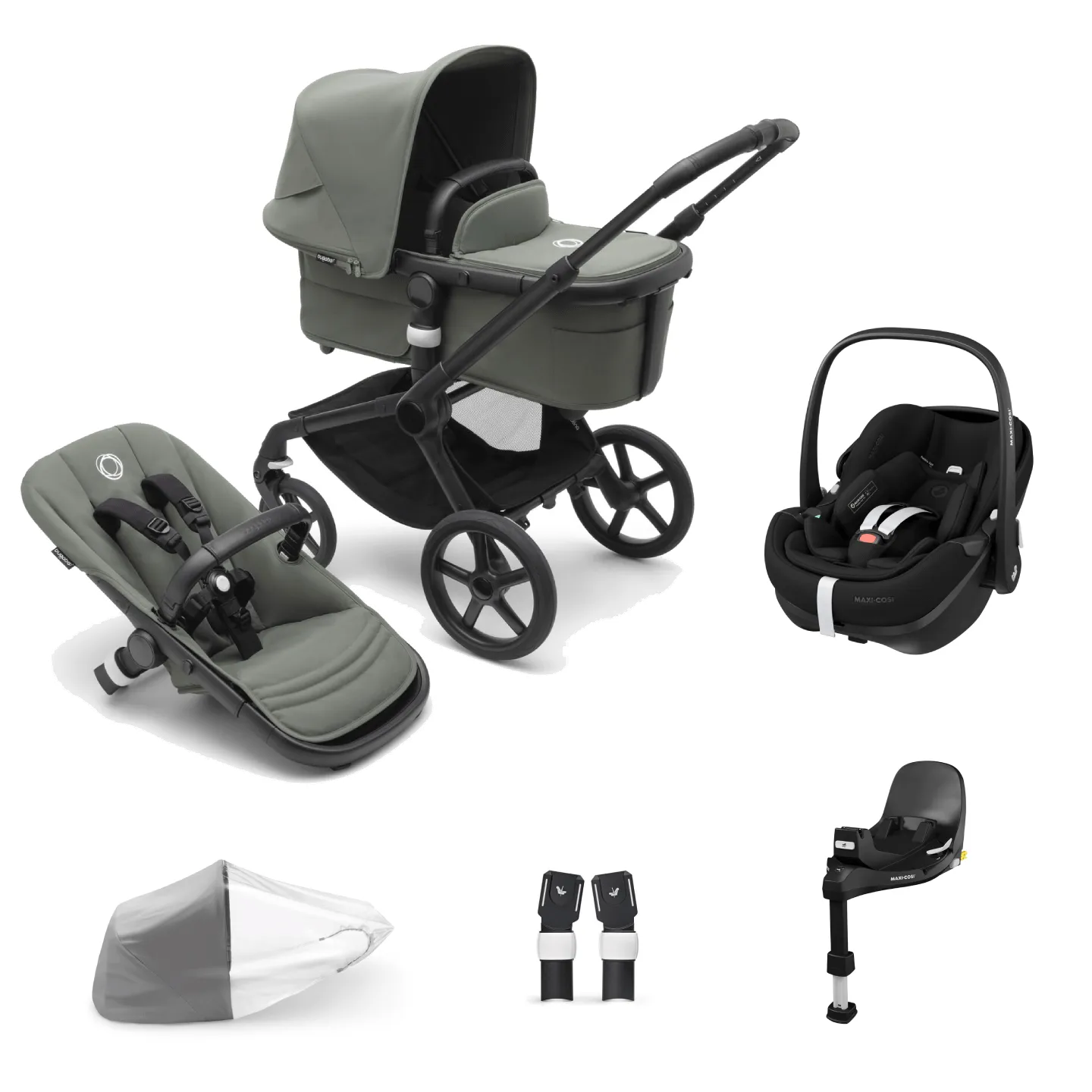 Bugaboo Fox 5, Pebble 360 PRO and Base Travel System - Black/Forest Green/Forest Green