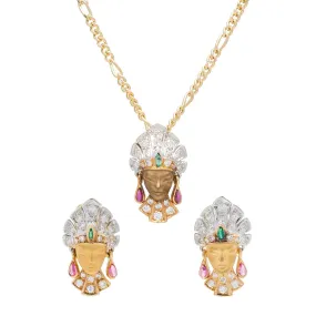 CARRERA Y CARRERA Retro 18kt Mixed Metals, Diamond, Ruby   Emerald Royal Princess Earrings/Pendant Necklace Set