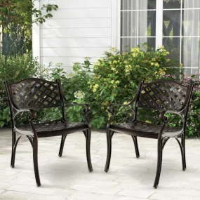 Cast Aluminum Patio Chairs Set of 2 Dining Chairs with Armrests Diamond Pattern-Bronze