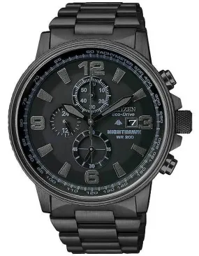 Citizen Eco-Drive Mens Nighthawk Flight Chrono - All-Black Design - 200M WR