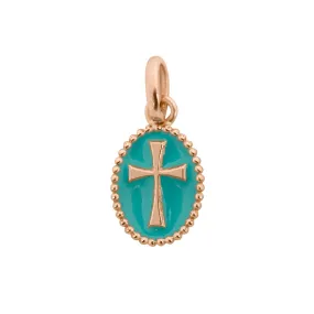 Cross Turquoise Green Resin pendant, Rose Gold