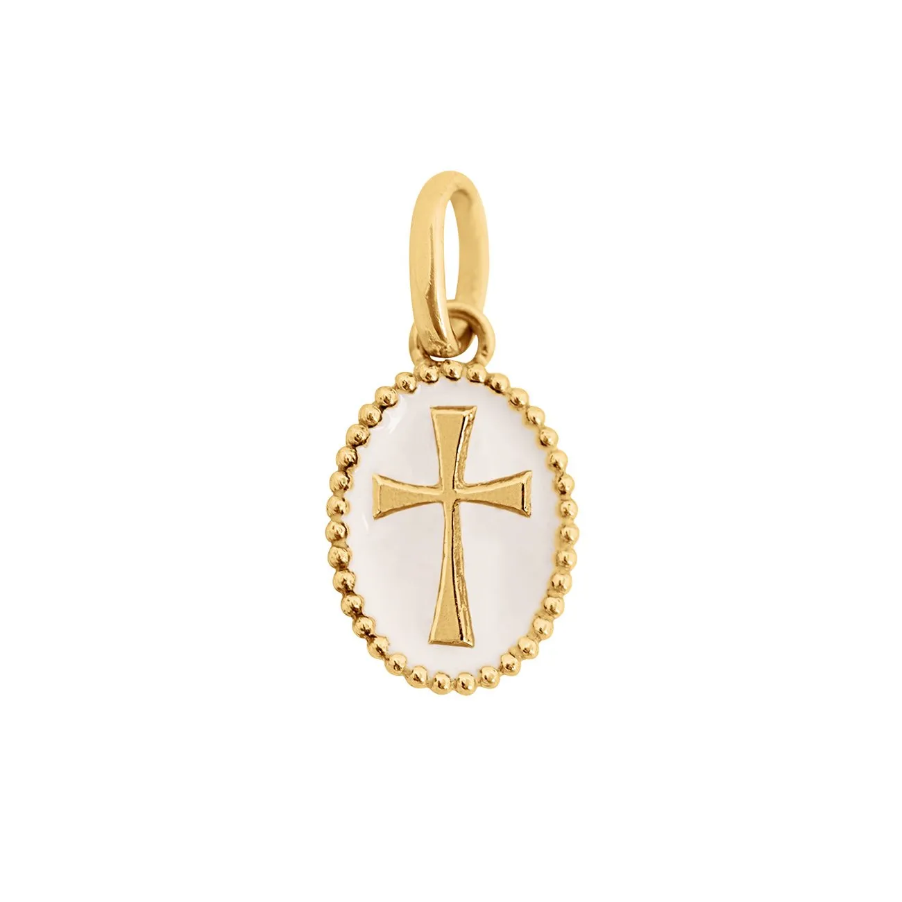 Cross White Resin pendant, Yellow Gold