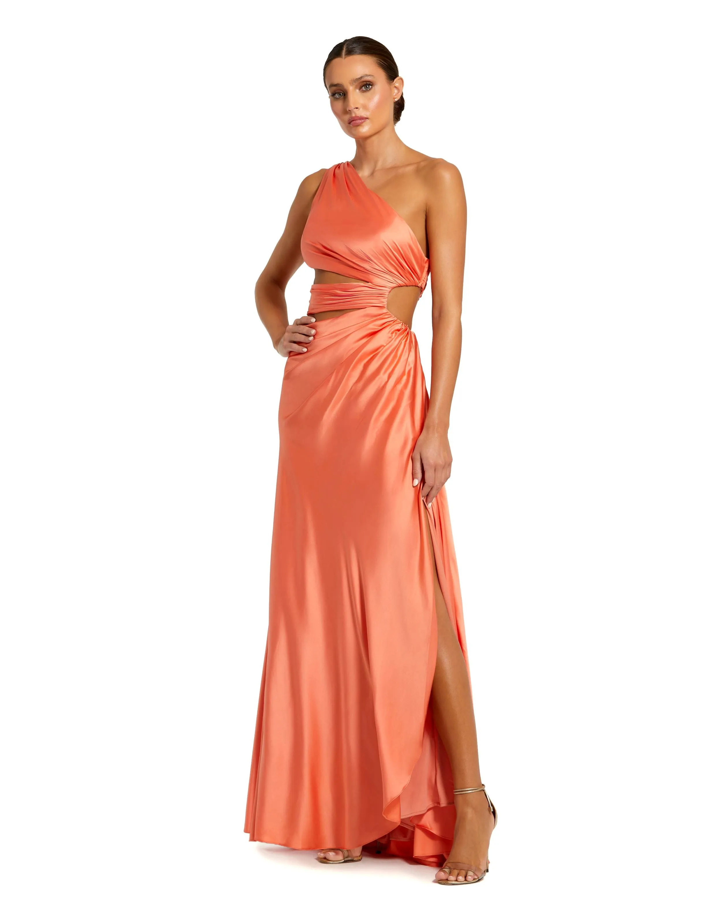 Cut Out One Shoulder Satin Gown