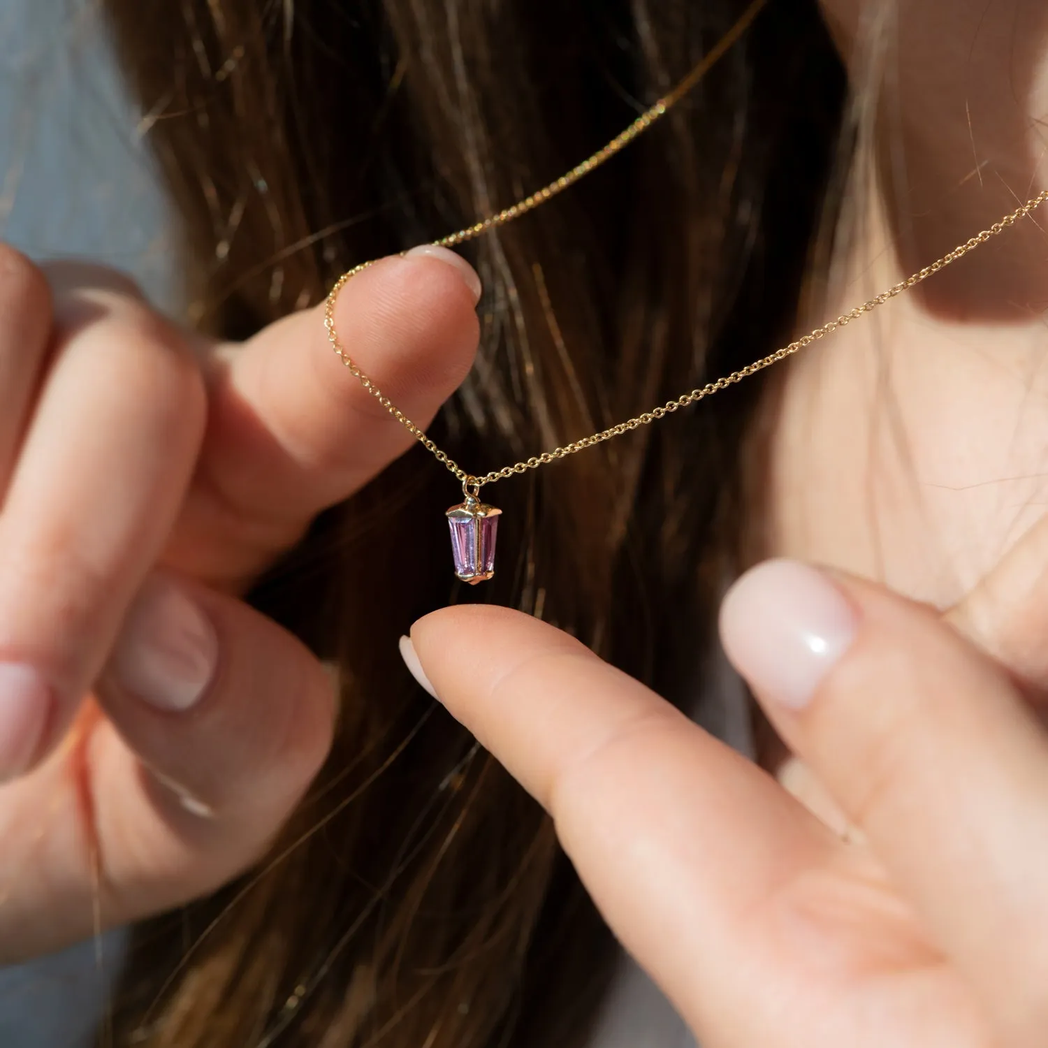 Dainty Lilac Sapphire Lantern Pendant in Solid Gold