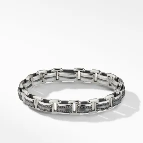 Deco Beveled Link Bracelet in Sterling Silver with Pavé Black Diamonds