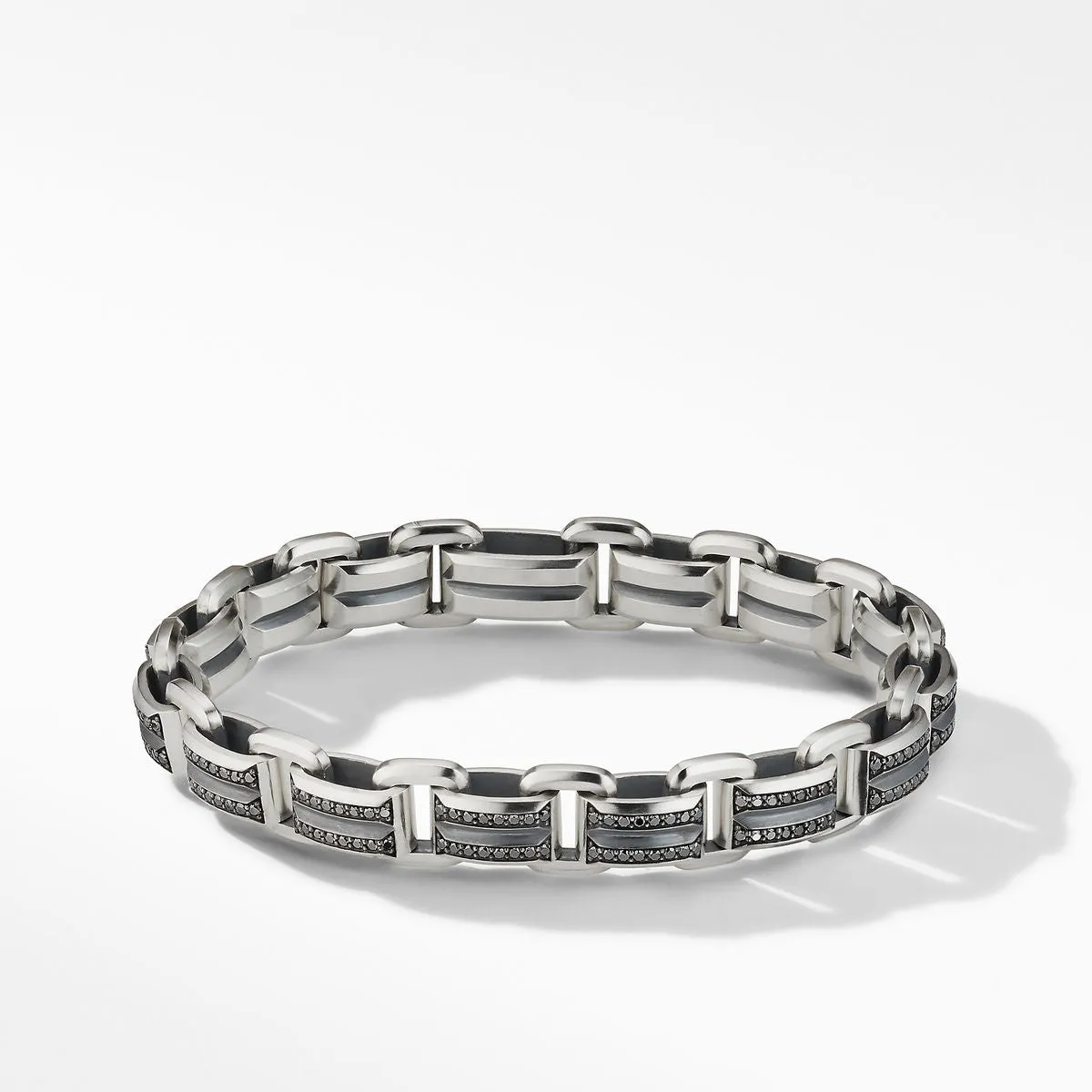 Deco Beveled Link Bracelet in Sterling Silver with Pavé Black Diamonds