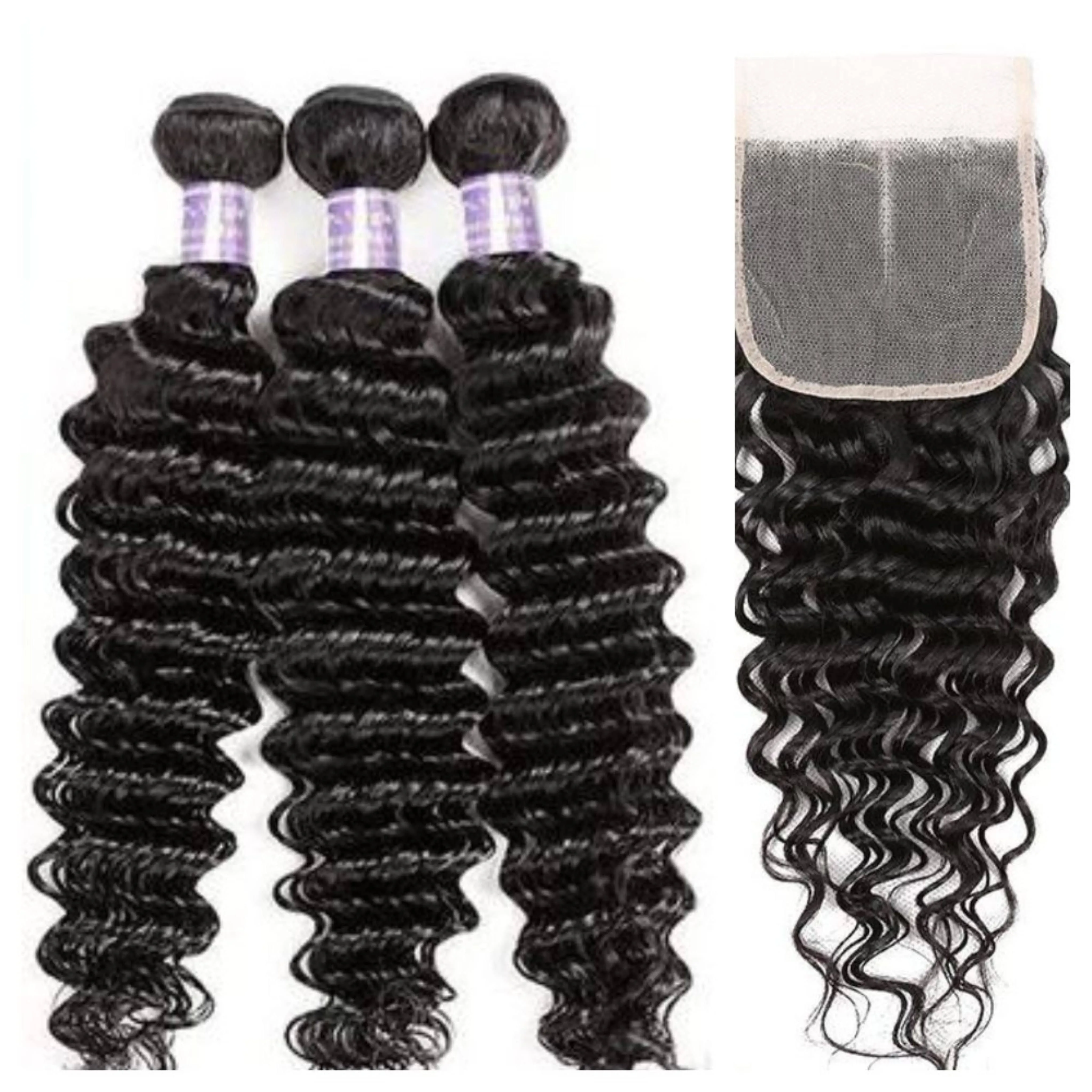 Deep Wave Brazilian Hair Bundle with Closure