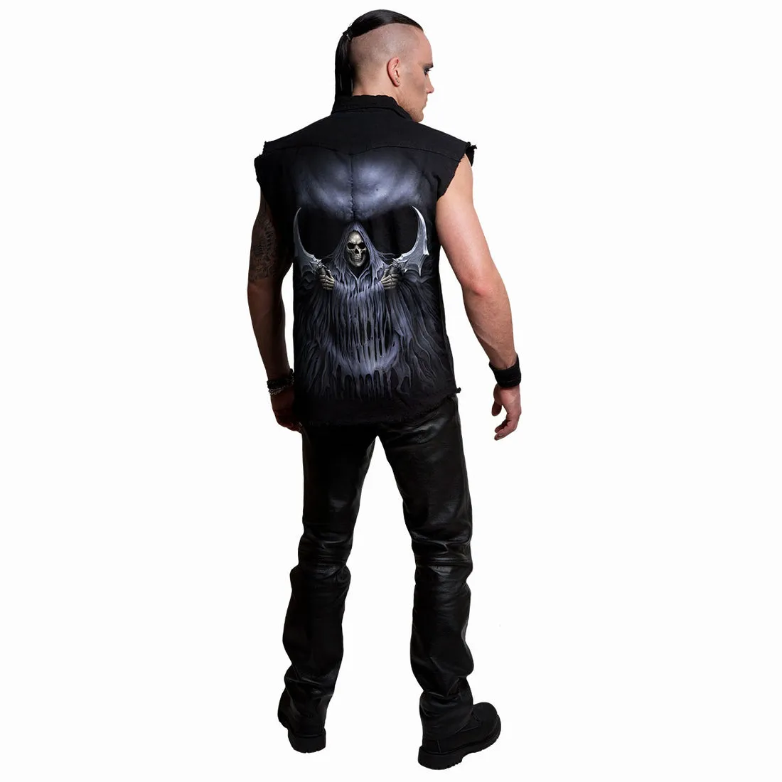 Double Death - Sleeveless Stone Washed Worker Black