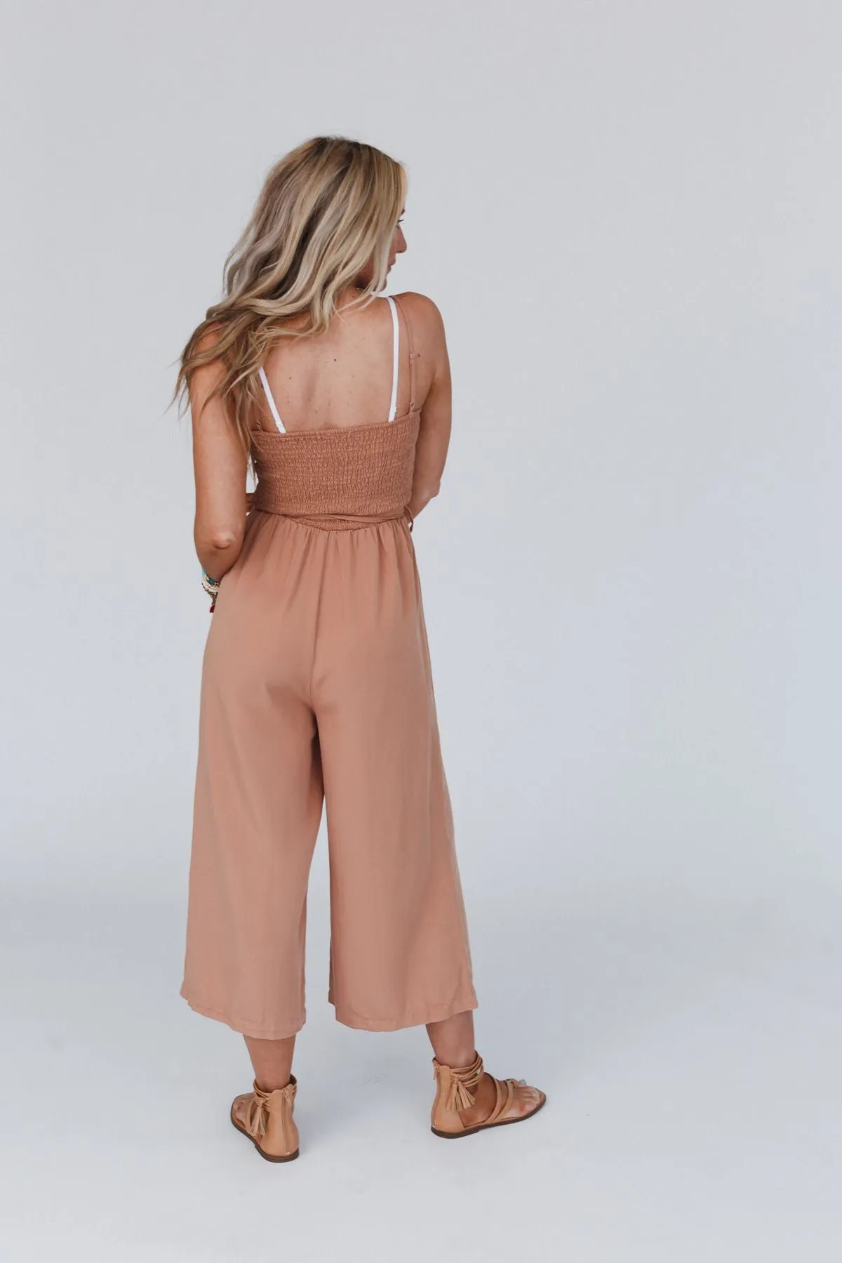 East Side Smocked Jumpsuit - Camel