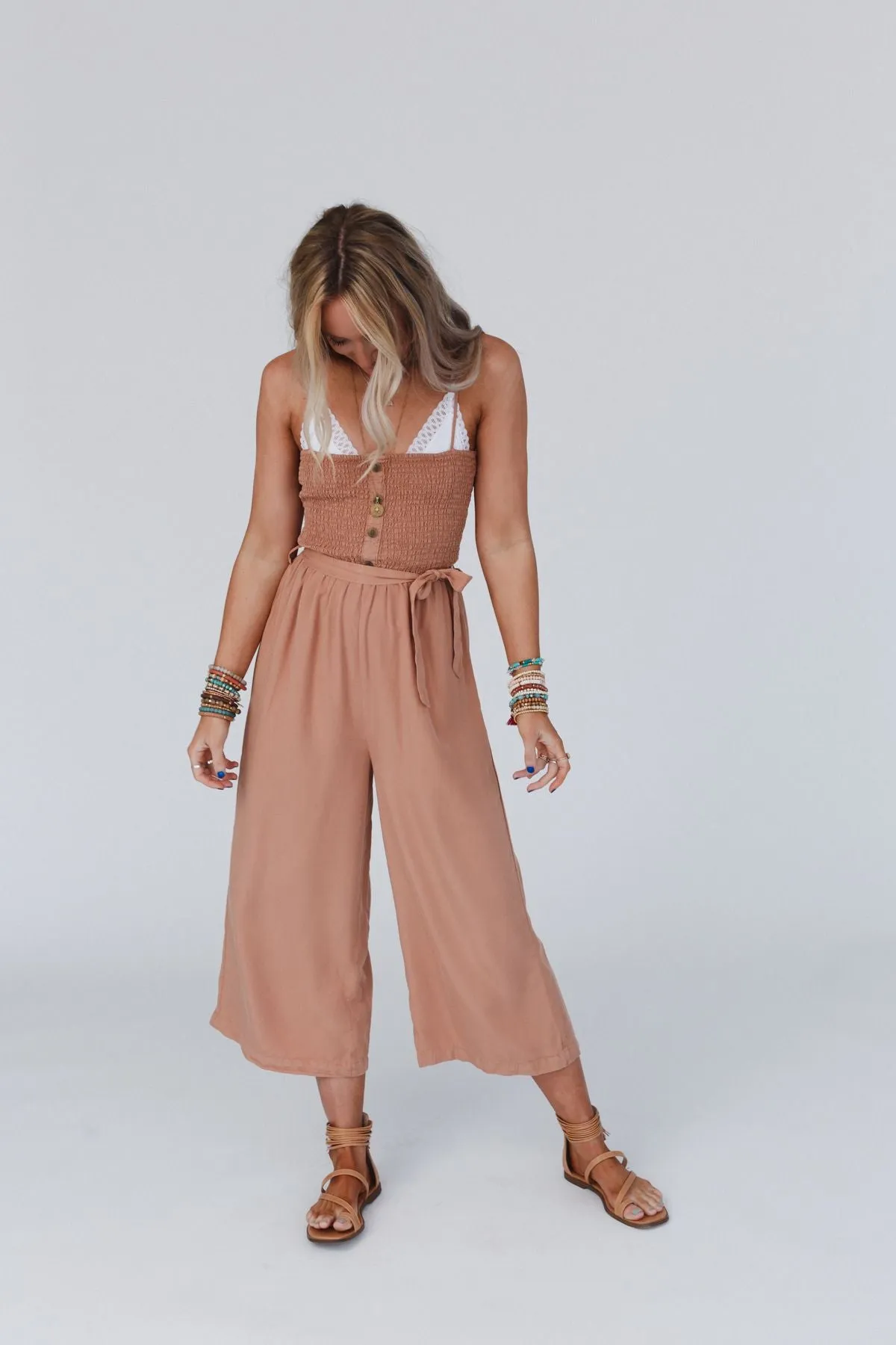 East Side Smocked Jumpsuit - Camel