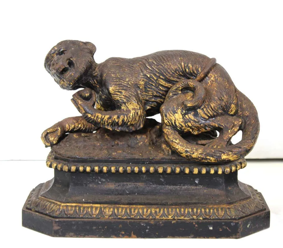 English Regency Cast Iron Gilt Fireplace Monkey Andirons