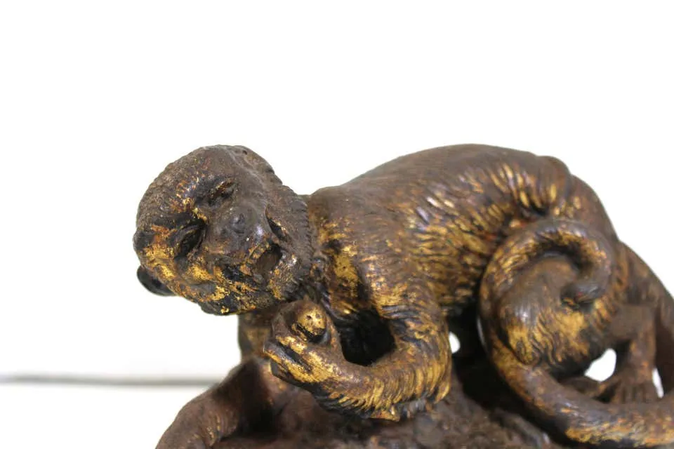 English Regency Cast Iron Gilt Fireplace Monkey Andirons