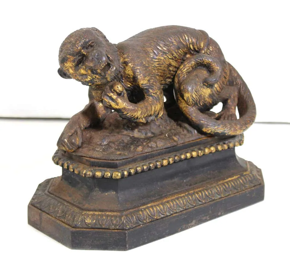 English Regency Cast Iron Gilt Fireplace Monkey Andirons